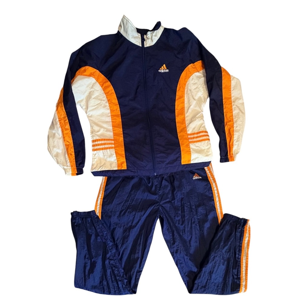 Vintage Adidas Tracksuit Navy Orange White Nylon Windbreaker Set Mens Medium 90